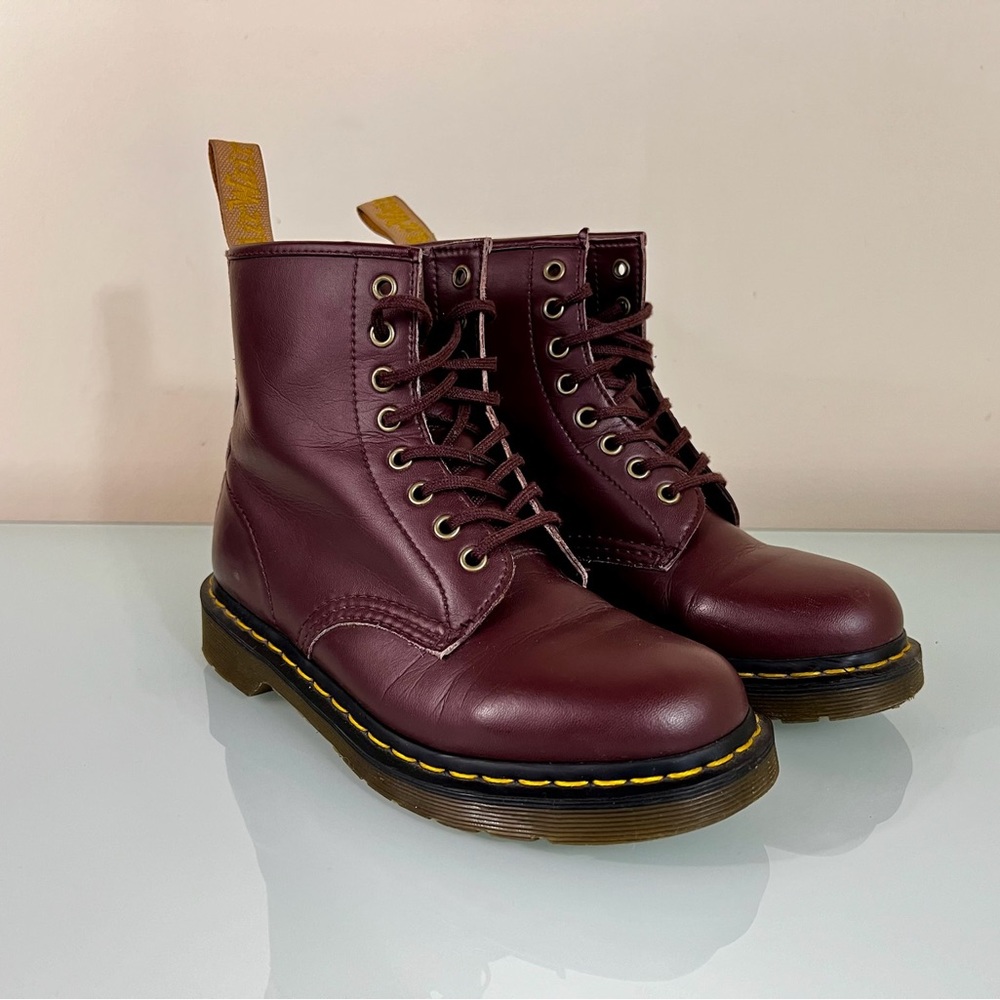 Rare muted burgundy / cherry vegan Dr. Martens, size US 8 (women’s)